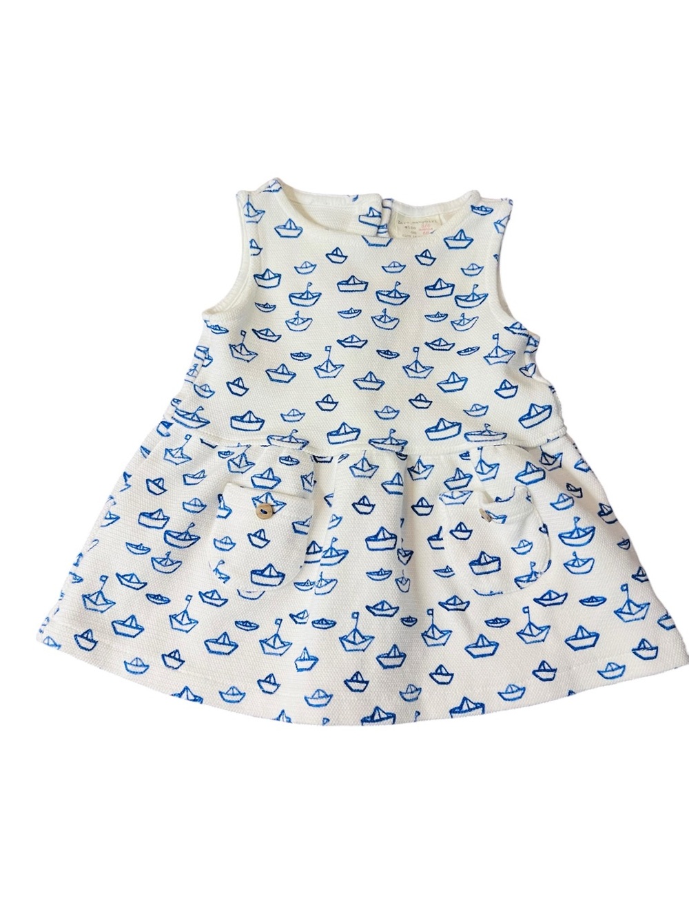 Zara White & Blue Sailboat-Print Sleeveless Kids Casual Dress Size 3-6 Months